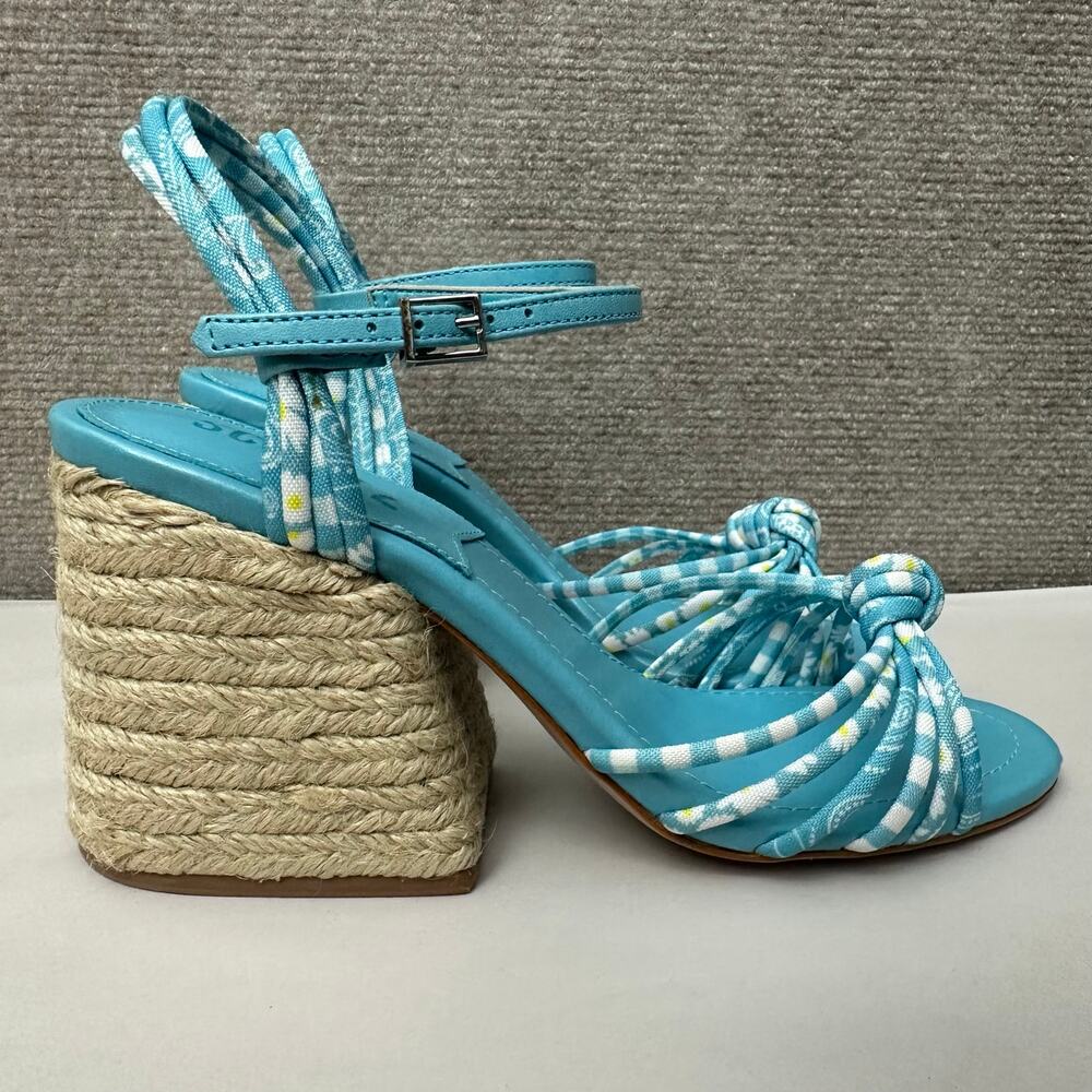 Schutz Dahra Blue Gingham Fabric Knot Strappy Rope Espadrille Block Heel Size 8 - Picture 3 of 10